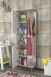 Valkoinen Kylpyhuonekaappi - 100% Melamiinipinnoitettu Lastulevy, 18 mm, 48x160x25 cm, Useita Hyllyjä, Seinään Kiinnitettävä - Kylpyhuonekalusteet - 8683743303328 - 3