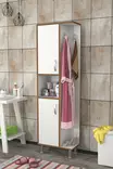 Valkoinen Kylpyhuonekaappi - 100% Melamiinipinnoitettu Lastulevy, 18 mm, 48x160x25 cm, Useita Hyllyjä, Seinään Kiinnitettävä - Kylpyhuonekalusteet - 8683743303328 - 2