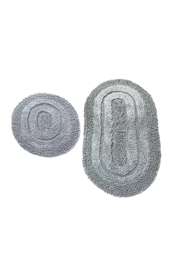 100% Puuvillainen Harmaa Kylpyhuonemattosetti (2 kpl) - Käsintehty, 1600 gr/m², 25 mm Nukka, Konepestävä 30°C - Kylpyhuonematot ja kosteantilan matot - 8683743317318 - 1