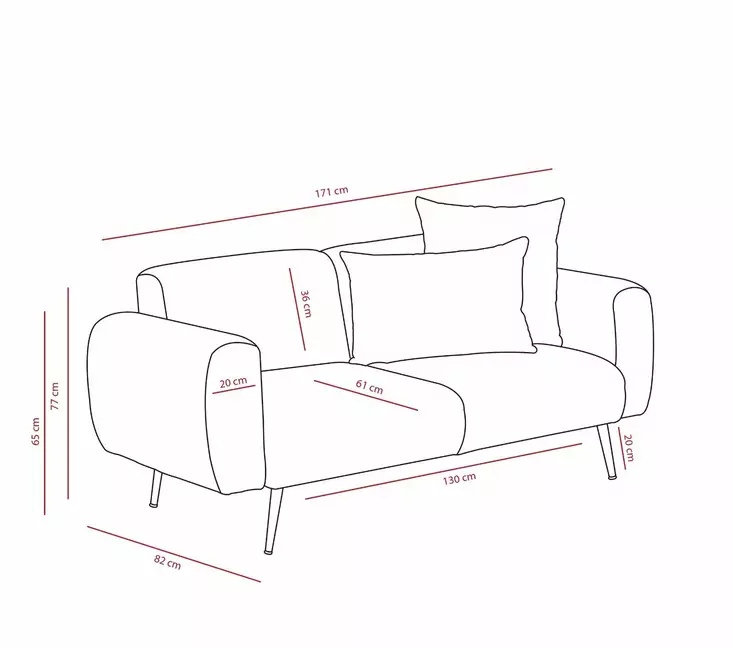 2-istuttava sohva, kerma, 171 cm leveä, mukava, helppohoitoinen - Sohvat - 8684282156628 - 1