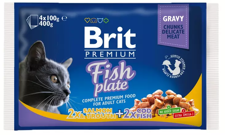 Brit Cat paloja kastikkeesa kala 4x100 g - Märkäruoka - 8595602506248 - 1