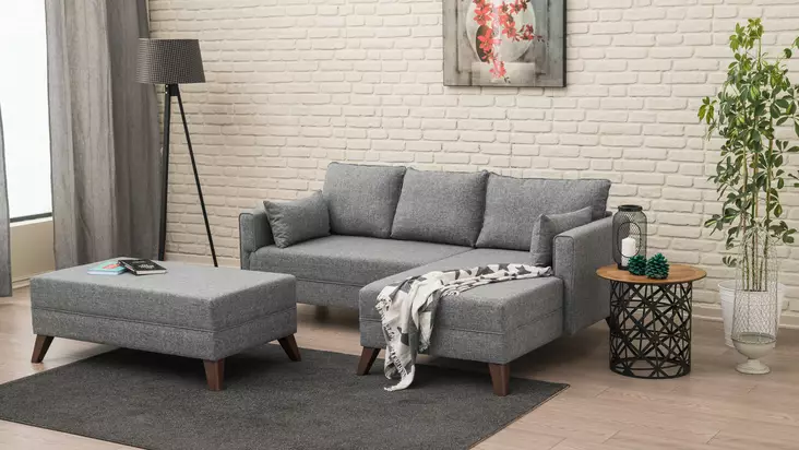 Kulmasohvasänky, harmaa, 205 cm leveä, monikäyttöinen, mukava - Sohvat - 8681875520248 - 1