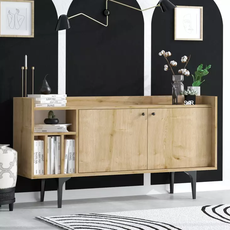 Sapphire Oak Console - 150x80x40 cm - Antibakteerinen, Helppo Koota, 100% Melamiinipinnoitettu Lastulevy - Huonekalut - 8683342978828 - 1