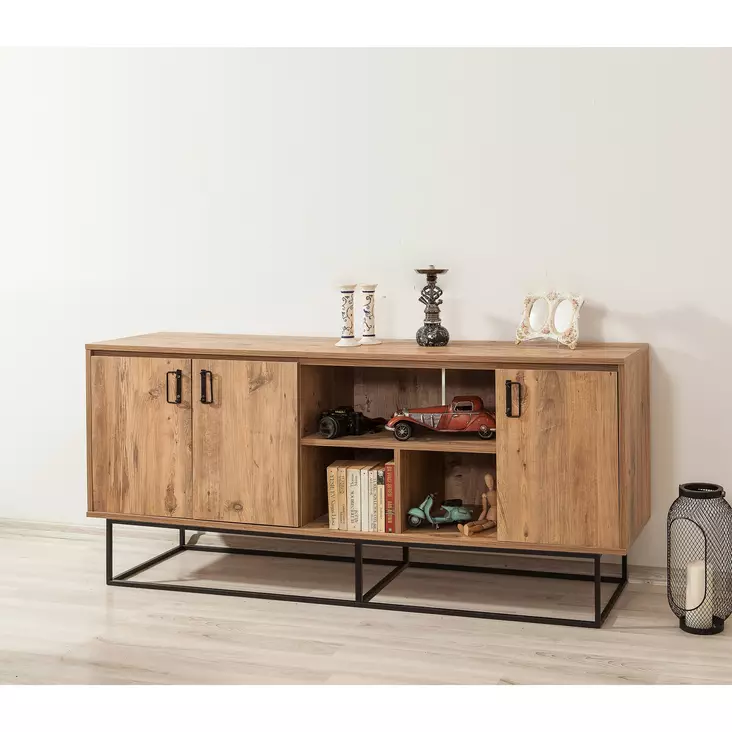 Atlantic Pine Black Console - Moderni ja Kestävä Säilytysratkaisu, 180x80x40 cm, Metalli- ja Melamiinipinnoite -  - 19-19-8681875315868 - 1