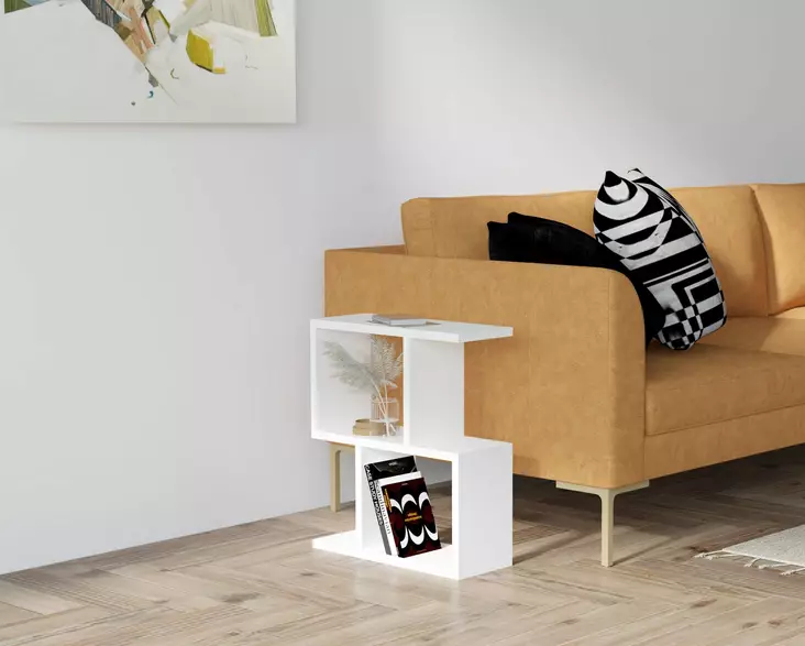 Valkoinen 2-Tasoinen Sivupöytä - 100% Melamiinipinnoitettu Lastulevy, 45x51,4x17 cm, Skandinaavinen Design - Sivu- ja apupöydät - 8681875302868 - 1