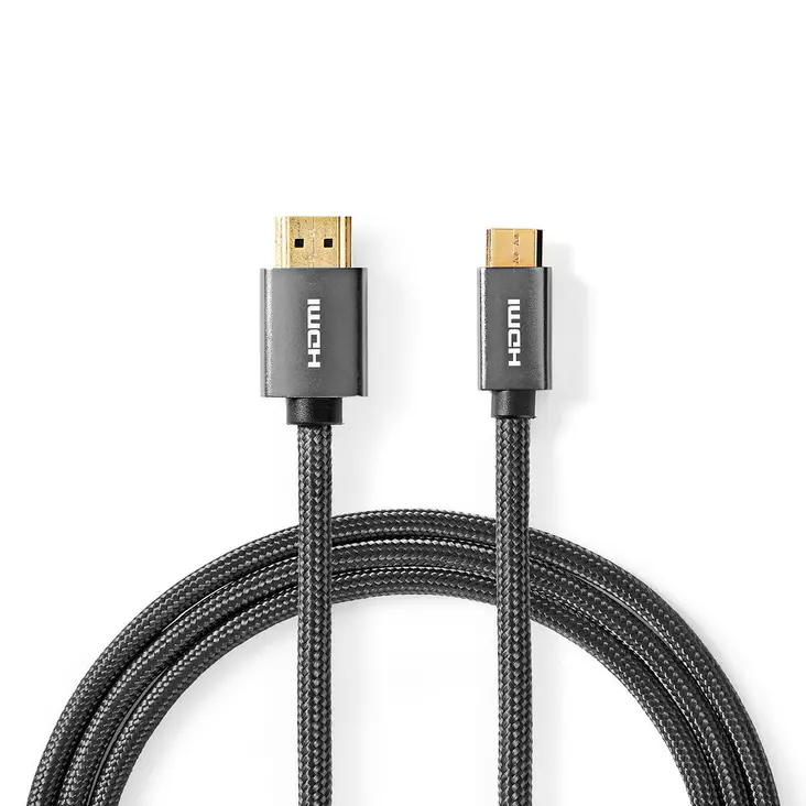 High Speed HDMI Kaapeli Ethernet | HDMI liitin | HDMI Mini | 4K@60Hz | 18 Gbps | 2.00 m | Pyöreä | Puuvilla | Antrasiitti / Gun Metal Harmaa | Laatikko kannella ja ikkunalla - HDMI-kaapelit - 5412810319558 - 1