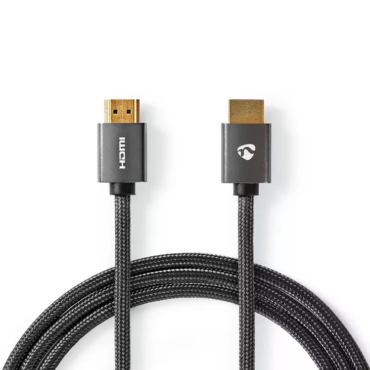 High Speed HDMI Kaapeli Ethernet | HDMI liitin | HDMI liitin | 4K@60Hz | ARC | 18 Gbps | 1.00 m | Pyöreä | Puuvilla | Gun Metal Harmaa | Laatikko kannella ja ikkunalla - HDMI-kaapelit - 5412810318858 - 1