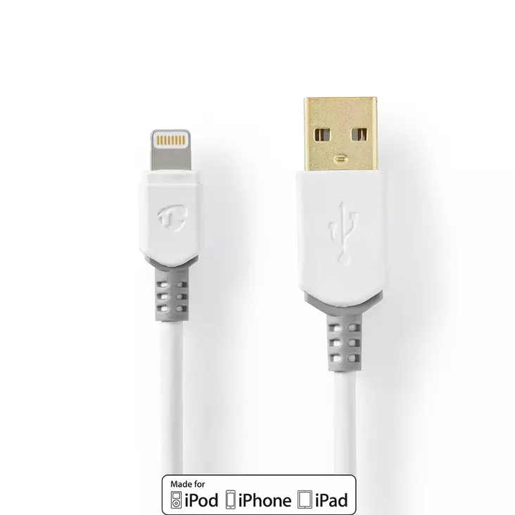 Lightning Kaapeli | USB 2.0 | Apple Lightning 8-Pin | USB-A Uros | 480 Mbps | Kullattu | 1.00 m | Pyöreä | PVC | Harmaa / Valkoinen | Laatikko - Lightning-kaapelit - 5412810264308 - 1