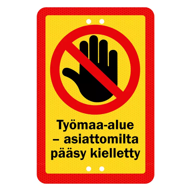 Sekure 2mm 20x30cm alumiinikyltti "Työmaa-alue - asiattomilta pääsy kielletty" - Opaste- ja varoituskyltit - 6438014353678 - 1