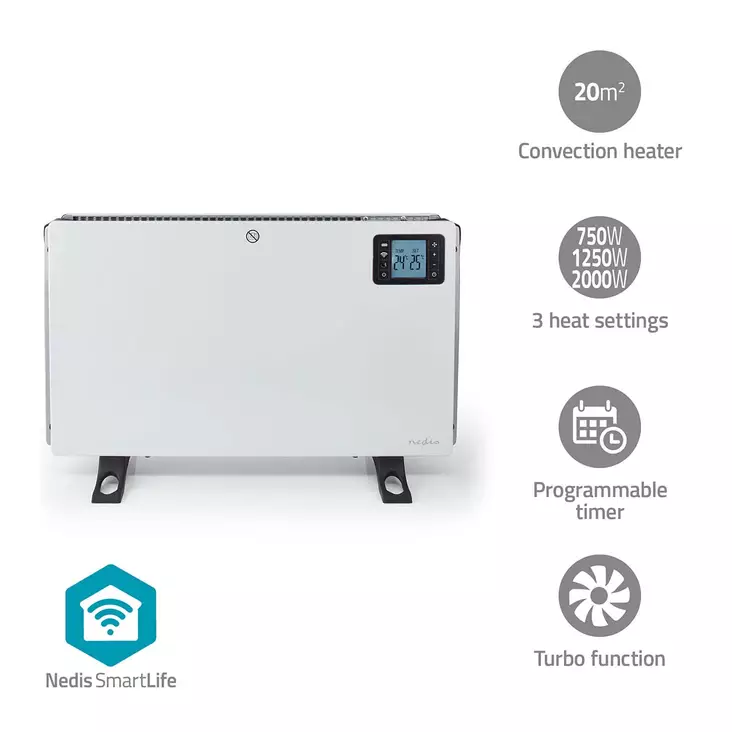 SmartLife Konvektiolämmitin | 2000 W | 3 Lämpöasetusta | LCD | 5 - 37 °C | Säädettävä termostaatti | Valkoinen - Lämmitys - 5412810443178 - 1