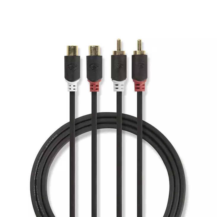 Stereoäänikaapeli | 2x RCA uros | 2x RCA Naaras | Kullattu | 2.00 m | Pyöreä | Antrasiitti | Laatikko - Audiokaapelit - 5412810265138 - 1