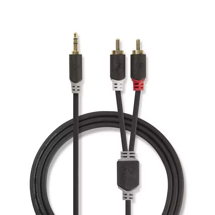 Stereoäänikaapeli | 3.5 mm uros | 2x RCA uros | Kullattu | 0.50 m | Pyöreä | Antrasiitti | Laatikko - Audiokaapelit - 5412810265008 - 1
