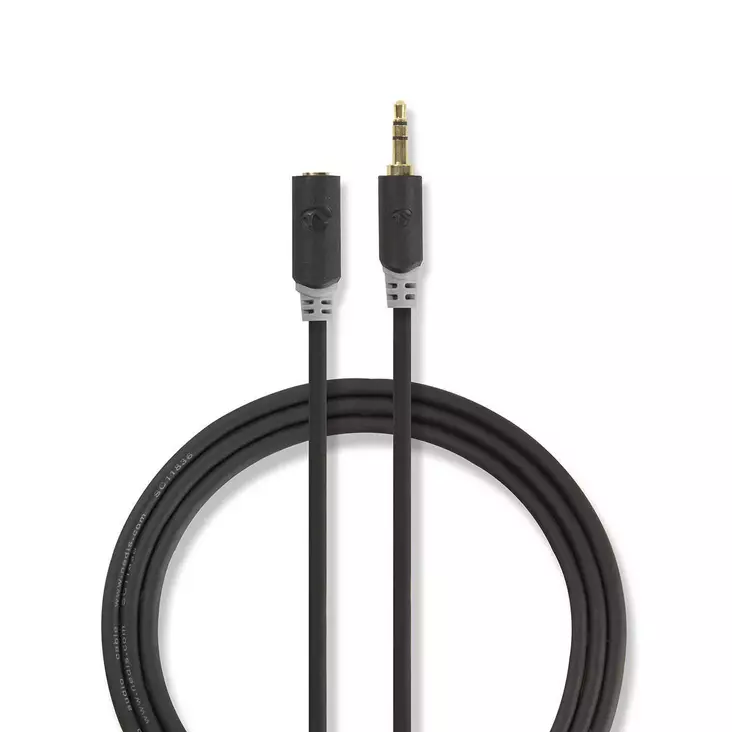 Stereoäänikaapeli | 3.5 mm uros | 3.5 mm naaras | Kullattu | 5.00 m | Pyöreä | Antrasiitti | Laatikko - Audiokaapelit - 5412810264988 - 1