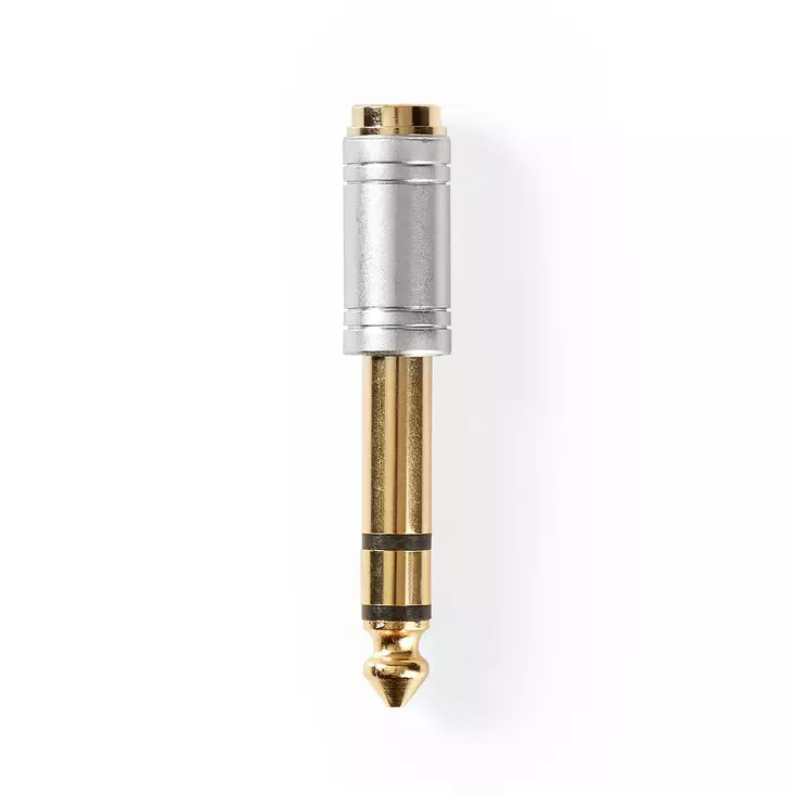 Stereoäänisovitin | 6.35 mm uros | 3.5 mm naaras | Kullattu | Suora | Metalli | Hopea | 1 kpl | Laatikko - Audioadapterit - 5412810314058 - 1