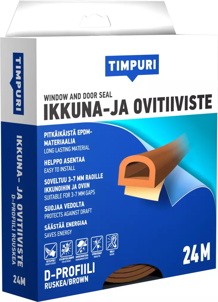 Tiiviste Timpuri D 24 m ruskea - Ikkuna- ja ovitiivisteet - 6418091706468 - 1