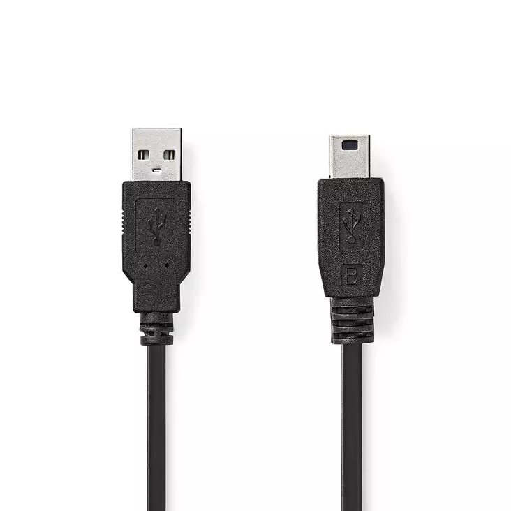 USB kaapeli | USB 2.0 | USB-A Uros | USB Mini-B 5 pin Uros | 480 Mbps | Niklattu | 5.00 m | Pyöreä | PVC | Musta | Label - Tietokone ja verkko - 5412810421558 - 1