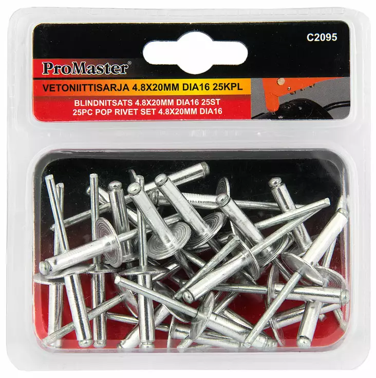 Vetoniittisarja 4.8x20mm dia16 25kpl - Niitit - 6420286820958 - 1