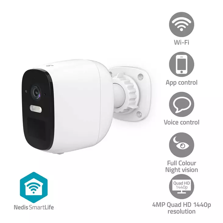 SmartLife Ulkokamera | Spotlight | 4MP Quad HD 1440p / 2560x1440 | IP66 | Maks. akunkesto: 10 Kuukautta | MicroSD (ei sisälly) / Pilvipalvelutallennus (valinnainen) | 5 V DC | Liiketunnistin | Yökuvaus | Valkoinen - Ulkokamerat - 5412810455058 - 1