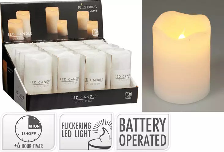 Led kynttilä valkoinen 70x90mm ajastimella 6h/18h, lepattava liekki, turvallinen sisustusvalo - Led-kynttilät ja lyhdyt - 8718158308528 - 1