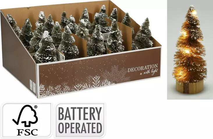 Vihreä 15 cm paristokäyttöinen led-joulukuusi 8 lämpimän valkoisella valolla ja lumisella viimeistelyllä - Joulukoristeet ja -tekstiilit - 8721037143578 - 1