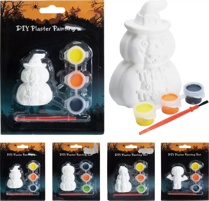 Halloween diy maalaussetti 5 osaa – lasten askartelupakkaus kipsihahmoilla, maaleilla ja siveltimellä - Juhlakoristeet - 8721037439138 - 1