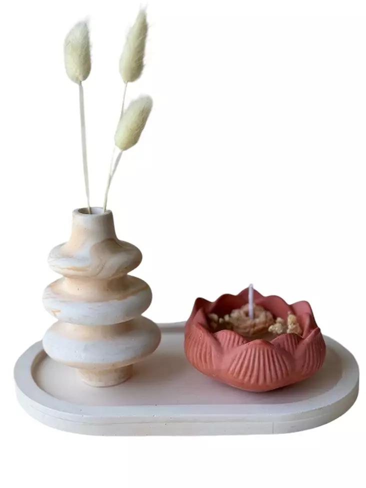 Betoninen Kynttiläsetti (3 kpl) - Soya Kynttilät, Pinkki/Valkoinen, Sisustukseen, Rentoutumiseen, Lahjaksi - Kynttilät ja lyhdyt - 8684283555468 - 1