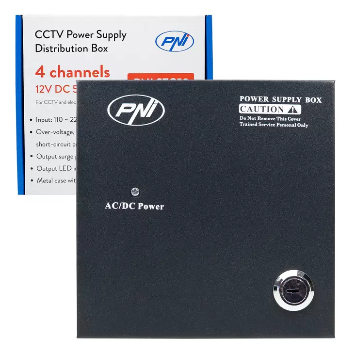 CCTV-virtalähde PNI STC52 12V, 5A, 60W, 4 lähtöä, metallikotelossa, musta - PNI tuotteet - 5949066544798 - 1