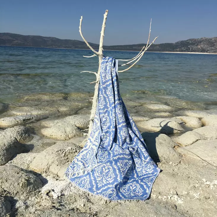 Fouta Rantapyyhe 100% Puuvillaa, Sininen, 90x170 cm, Korkea Imukyky, Erittäin Pehmeä, Konepestävä 30-40 °C - Pyyhkeet ja kylpytakit - 8683342757348 - 1