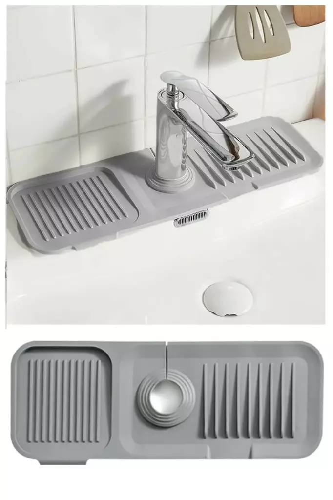 Harmaa Keittiön Allassuoja - 100% Muovia, 13,7 x 37 x 1,5 cm - Estää Roiskeet ja Suojaa Pinnan Vaurioilta - Keittiötyövälineet - 8684283679188 - 1