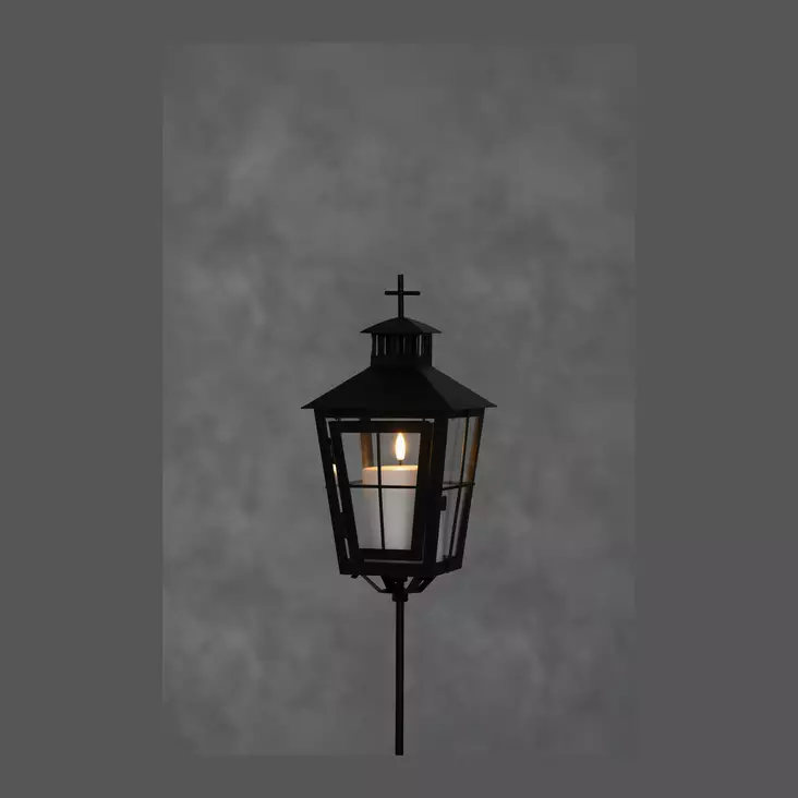 Hautalyhty 3D LED-kynttilällä 88,5 cm maapiikillä Finnlumor - Musta metallinen hautalyhty hämäräkytkimellä ja ajastimella (IP44) - Led-kynttilät ja lyhdyt - 6410416562988 - 1
