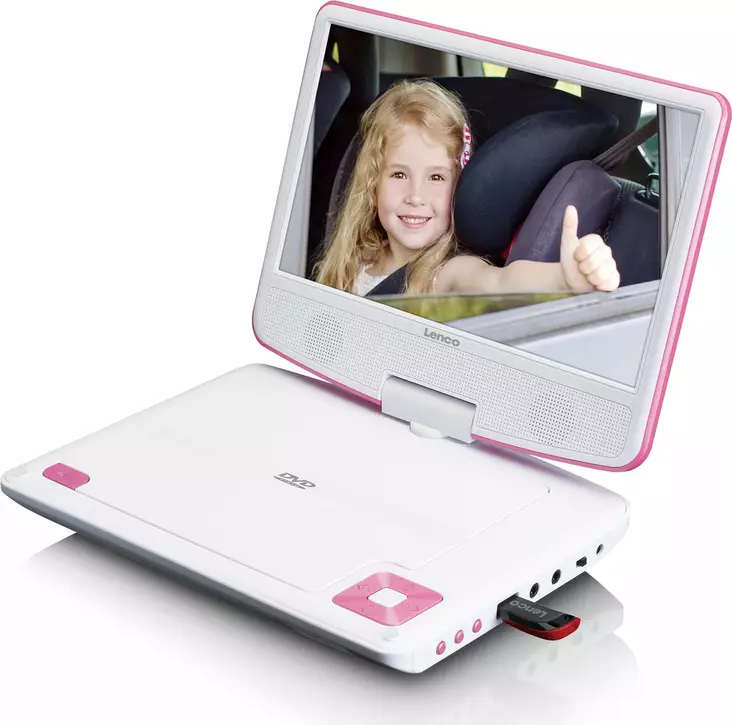 Kannettava 9" DVD-soitin USB-kuulokkeilla ja kiinnikkeellä Vaaleanpunainen / Valkoinen - Televisiot ja mediatoistimet - 8711902044208 - 40