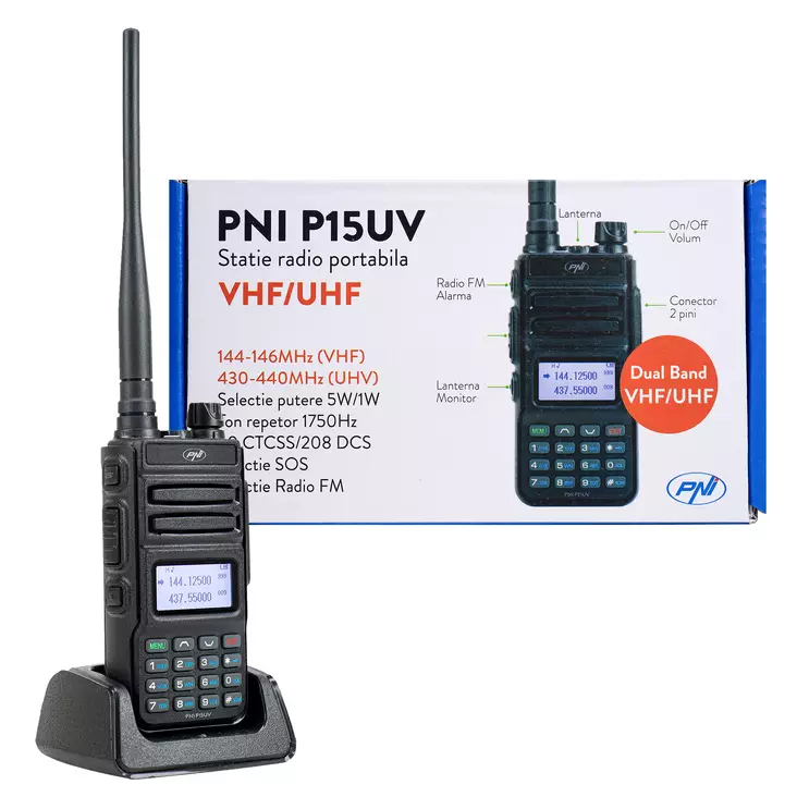 Kannettava VHF / UHF-radioasema PNI P15UV kaksoiskaista, 144-146MHz / 430-440Mhz, 999CH, 1500 mAh: n paristolla - PNI tuotteet - 5949066523298 - 1