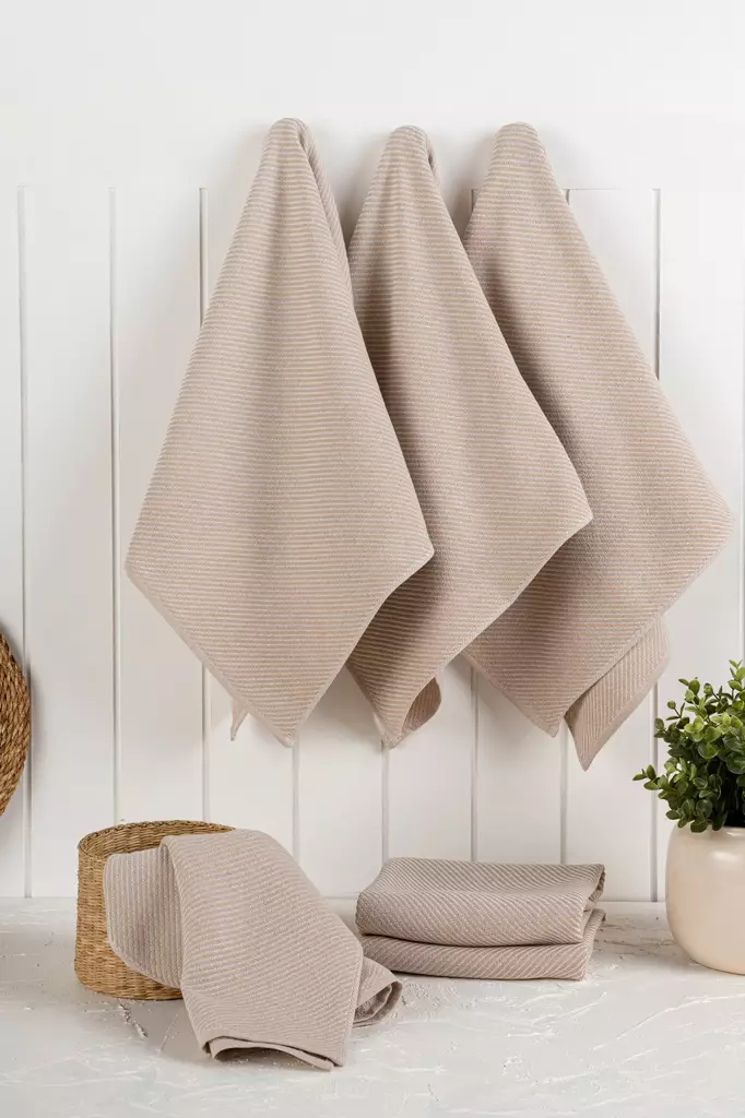 Keittiöpyyhesetti (6 kpl), beige, 43 x 76 cm, kestävä, konepestävä - Keittiötekstiilit - 8684283207558 - 1