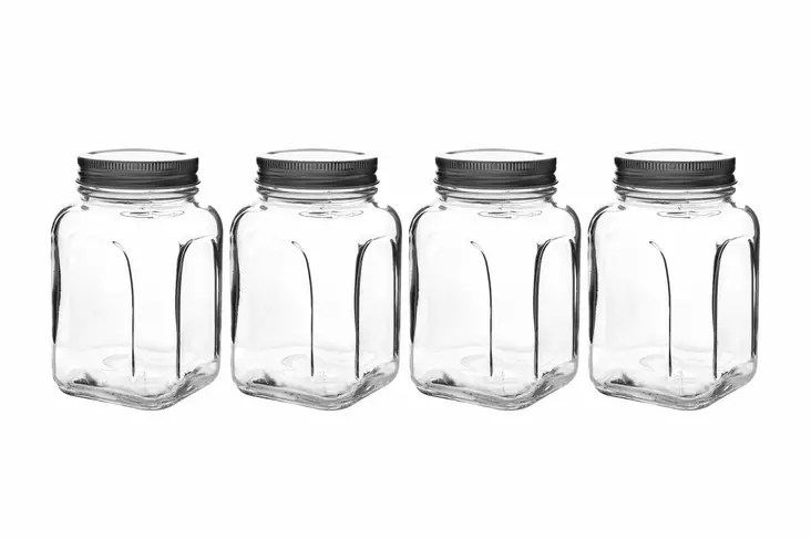 Keittiötarvikkeet: 4-osainen lasipurkkisetti hopeakansilla, 660 ml, astianpesukoneen kestävä, ei mikroaaltouuniin - Päivittäiskeittiötarvikkeet - 8684283450268 - 1