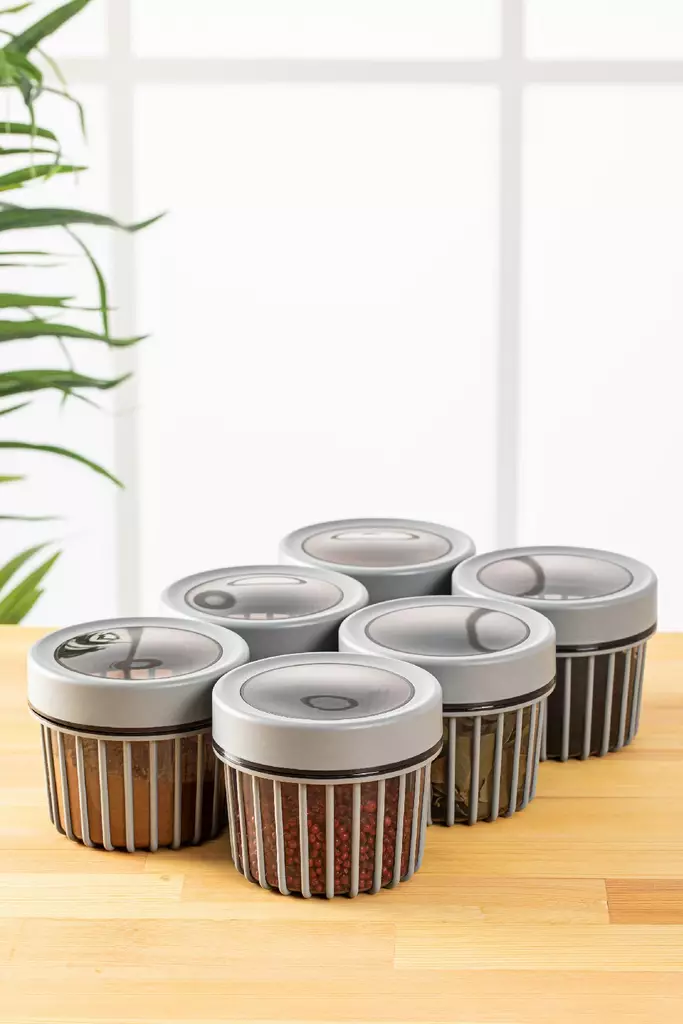 Keittiötarvikkeet: Harmaat Muoviset Säilytyslaatikot (6 kpl) - 10,5 x 10,5 x 9 cm, 500 ml, Konepestävät, BPA-vapaat - Eväsrasiat ja ruoansäilytysastiat - 8683742868538 - 1