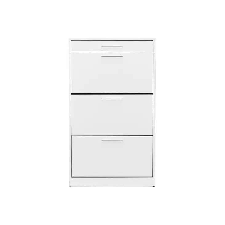 Kenkäkaappi - Timantinvalkoinen, 100% Melamiinipinnoitettu Lastulevy, 75x128x29 cm, Yksi Laatikkko ja Useita Hyllyjä - Kenkäkaapit - 8682870658158 - 1