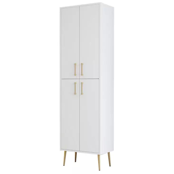 Kenkäkaappi - Tyylikäs Valkokultainen Säilytysratkaisu, 100% Melamiinipinnoitettu, 60x202x35 cm, 2 Pakettia - Kenkäkaapit - 8684282465768 - 1