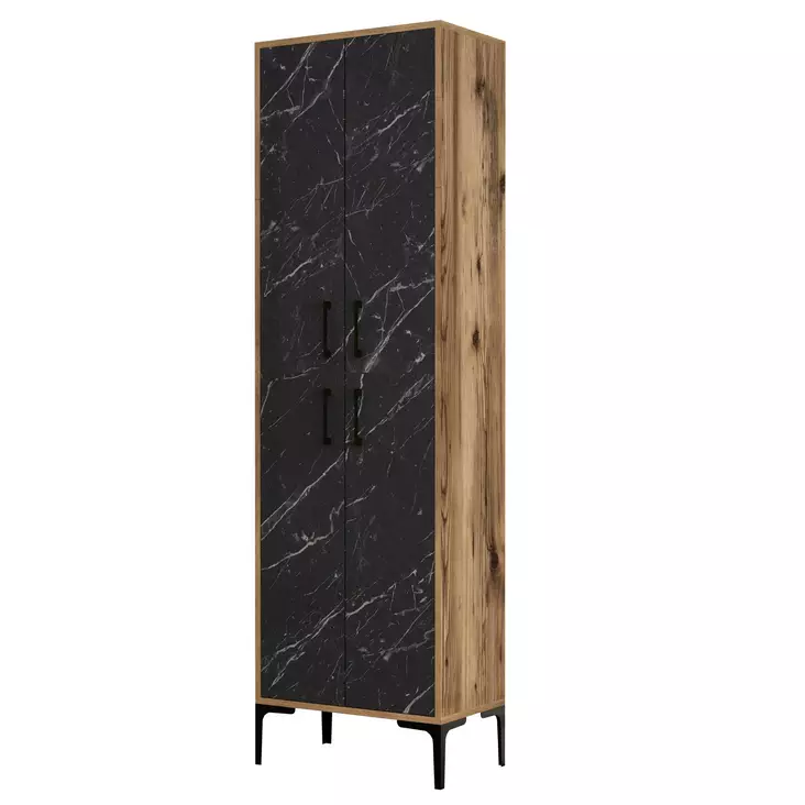 Kenkäkaappi, Huonekalut, Pähkinä Musta, 100% Melamiinipinnoitettu Lastulevy, 60x200x35 cm, Metallijalat ja Kahva - Kenkäkaapit - 8683342170208 - 1