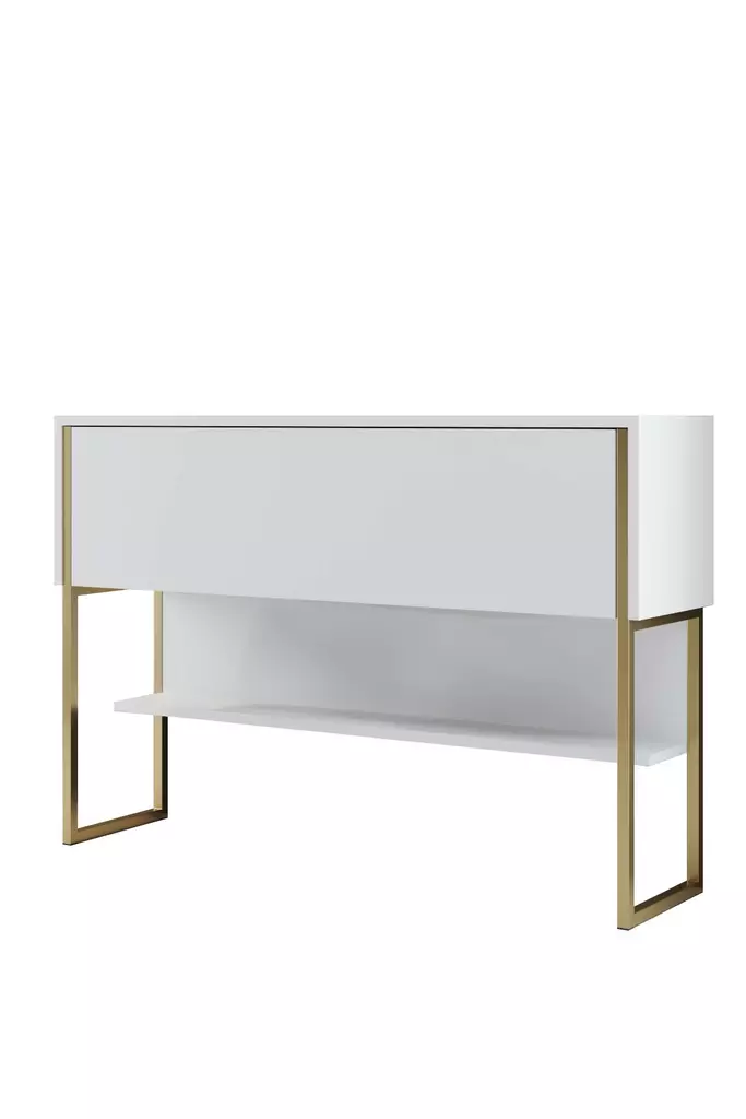 Kultavalkoinen Lipasto - 100% Melamiinipinnoitettu Lastulevy, 120x80x30 cm, Metallijalat, Tyylikäs ja Kestävä - Lipastot ja senkit - 8684282883678 - 1