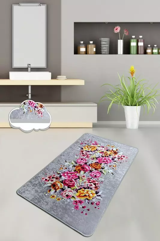 Kylpyhuonematto 80x100 cm, Monivärinen, 100% Polyesteri, Antibakteerinen, Liukumaton, Konepestävä 30°C, 10 mm Paksuus - Kylpyhuonematot ja kosteantilan matot - 8682870916418 - 1
