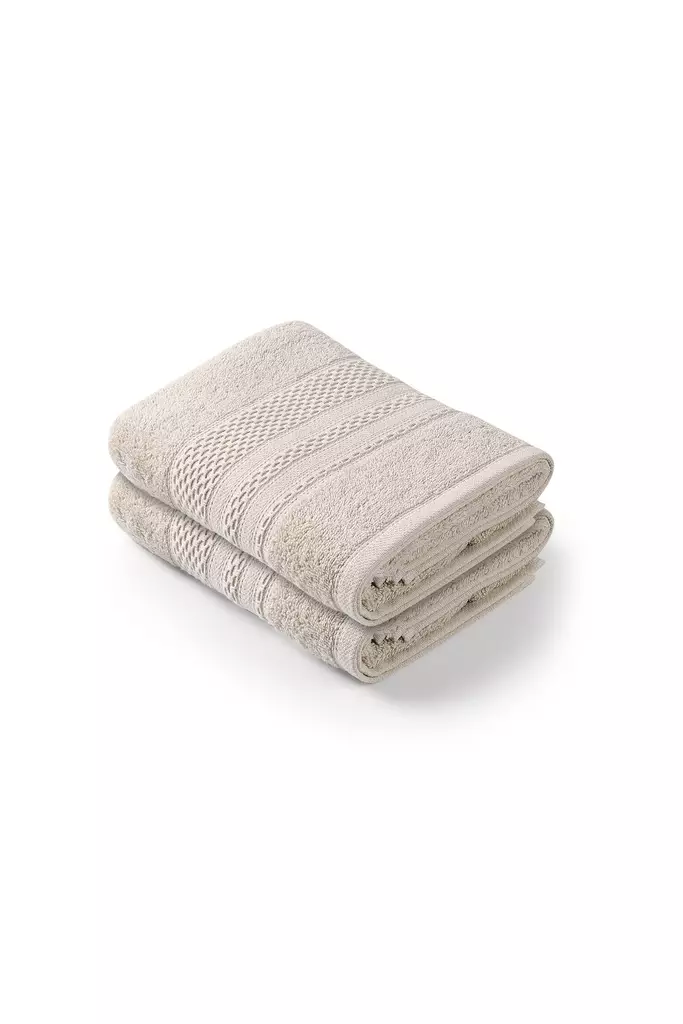 Kylpypyyhesetti 2 kpl, 100% puuvillaa, 450 gr/m², Koko 50x90 cm, Väri: Kivi, Konepesu 40°C, Ei valkaisuaineita - Pyyhkeet ja kylpytakit - 8684283056668 - 1
