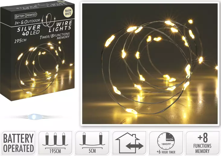 LED-Valoketju 40 lamppua Hopealanka - Valosarjat - 8720573666268 - 1