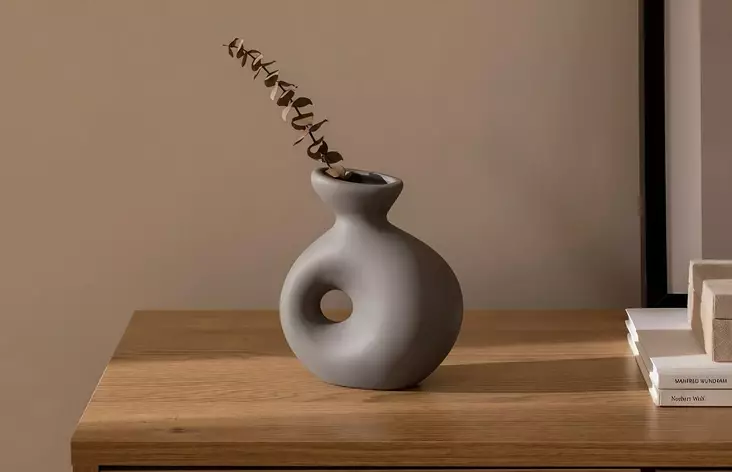 Minkinvärinen 100% Keraaminen Maljakko - Elegantti Sisustuselementti - Koko 14 x 7 x 16 cm - Täydellinen Lahja - Kukka-amppelit ja maljakot - 8684282979388 - 1