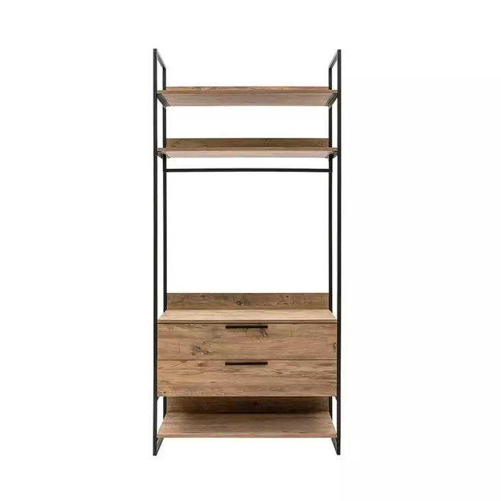 Moderni Atlantic Pine Vaatekaappi - 100% Melamiinipinnoitettu, 18mm Paksuus, Metallijalat, 104x225x52cm, 2 Vetolaatikkoa - Vaatekaapit - 8683342107068 - 1