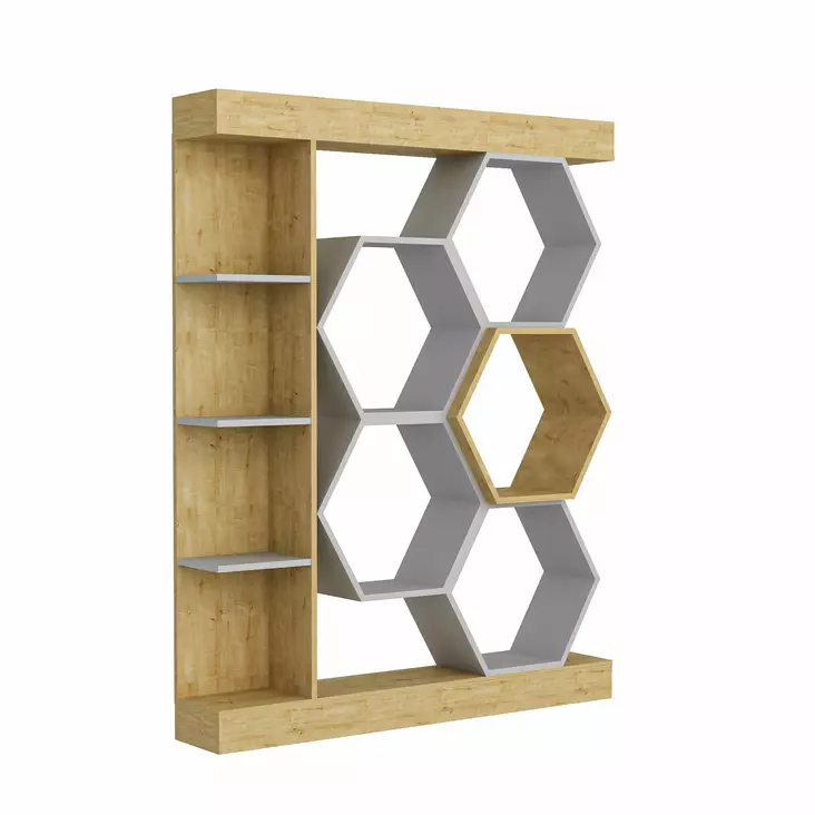 Moderni ja Uudenaikainen Kirjahylly - Valkoinen Tammi, 100% Melamiinipinnoitettu, 18 mm, 140x29,6x177,4 cm - Kirjahyllyt - 8683743117208 - 1