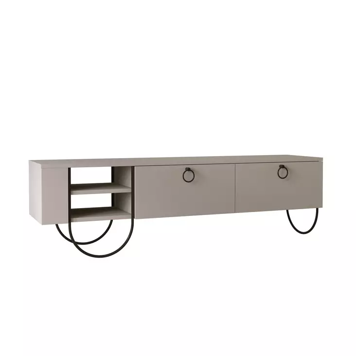 Moderni TV-taso, 150x44x36 cm, Vaalea Mocha, 100% Melamiinipinnoitettu, Metallijalat, Pehmeästi Sulkeutuvat Saranat - TV-tasot - 8681875834888 - 1