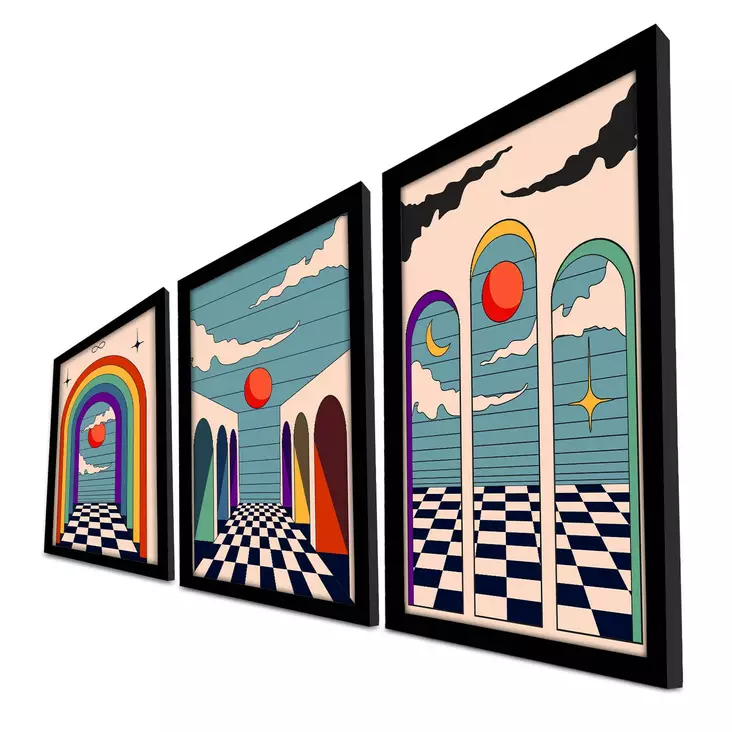 Monivärinen Koristeellinen Kehystetty MDF-maalaus (3 kpl) - 38 x 53 cm - Tyylikäs Seinäkoriste Kotiin - Taulut ja kehykset - 8684283327218 - 1
