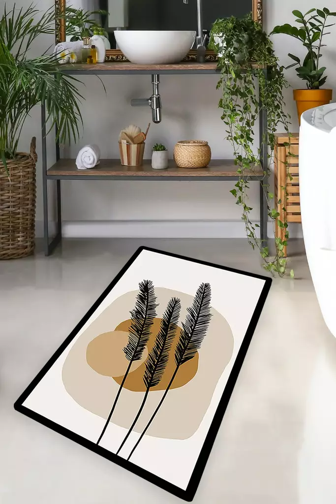 Monivärinen Kylpyhuonematto 70x120 cm - 100% Polyesteri, Antibakteerinen, Liukumaton, Digitaalinen Painatus, Konepestävä - Kylpyhuonematot ja kosteantilan matot - 8683743998128 - 1