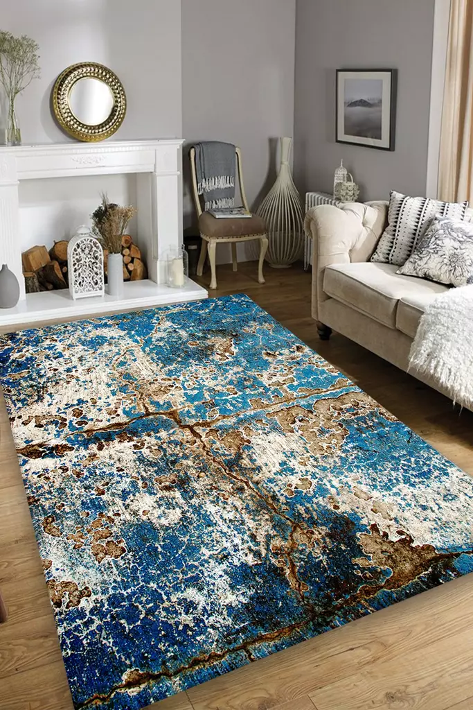 Monivärinen Polyesterimatto 150x240 cm - Antibakteerinen, Konepestävä, Liukumaton, 10 mm Nukka, 700 gr/m² - Suuret ja keskikokoiset matot - 8683342251358 - 1