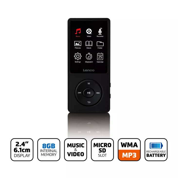 MP3/MP4-soitin 2,4" TFT LCD-näytöllä ja 8 GB:n sisäisellä muistilla Musta - Radiot ja MP3/4-soittimet - 8711902080978 - 1